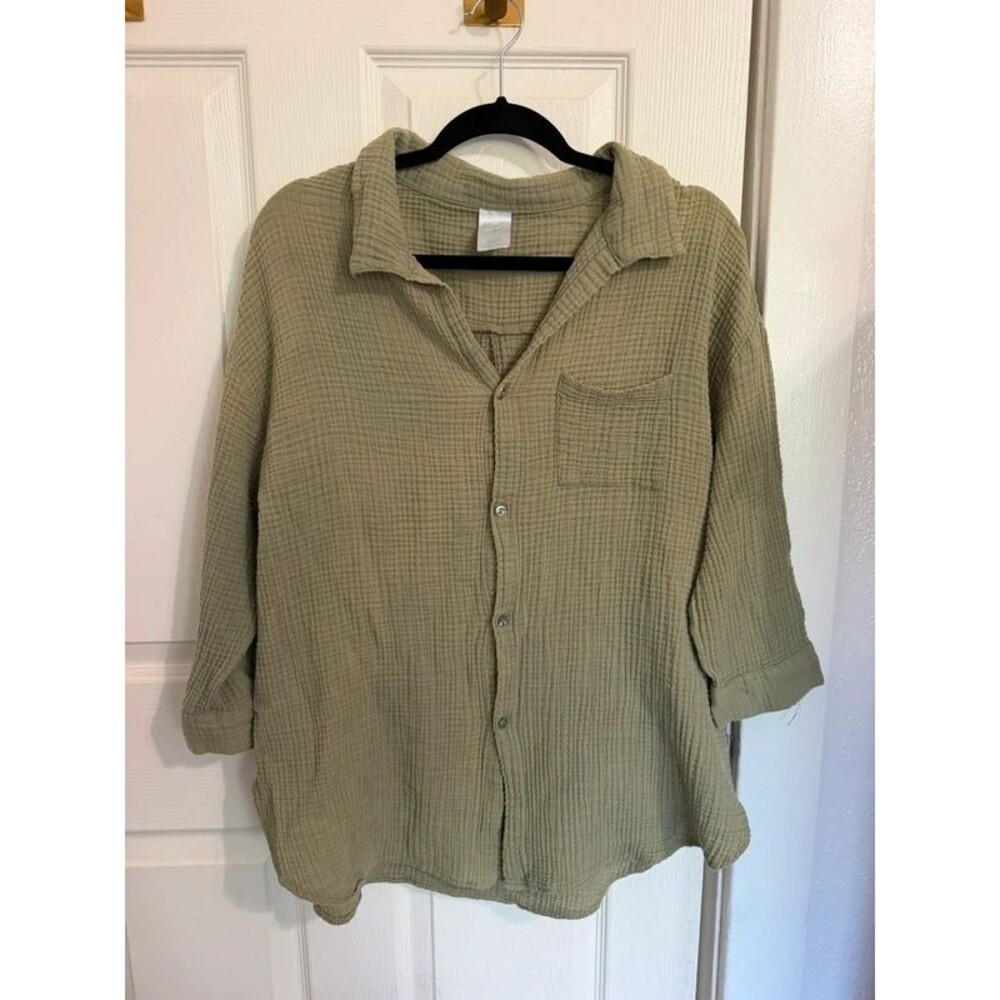 Kona Sol Gauze Button Down Beach Top size Large